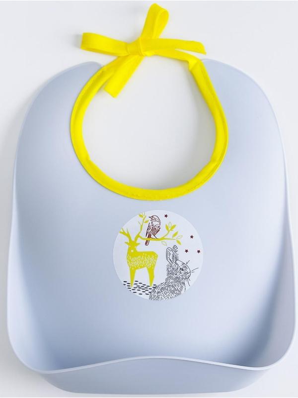 Нагрудник для кормления пластиковый на завязках, с карманом, цвет серый