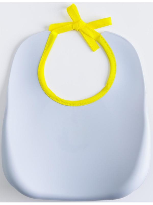 Нагрудник для кормления пластиковый на завязках, с карманом, цвет серый