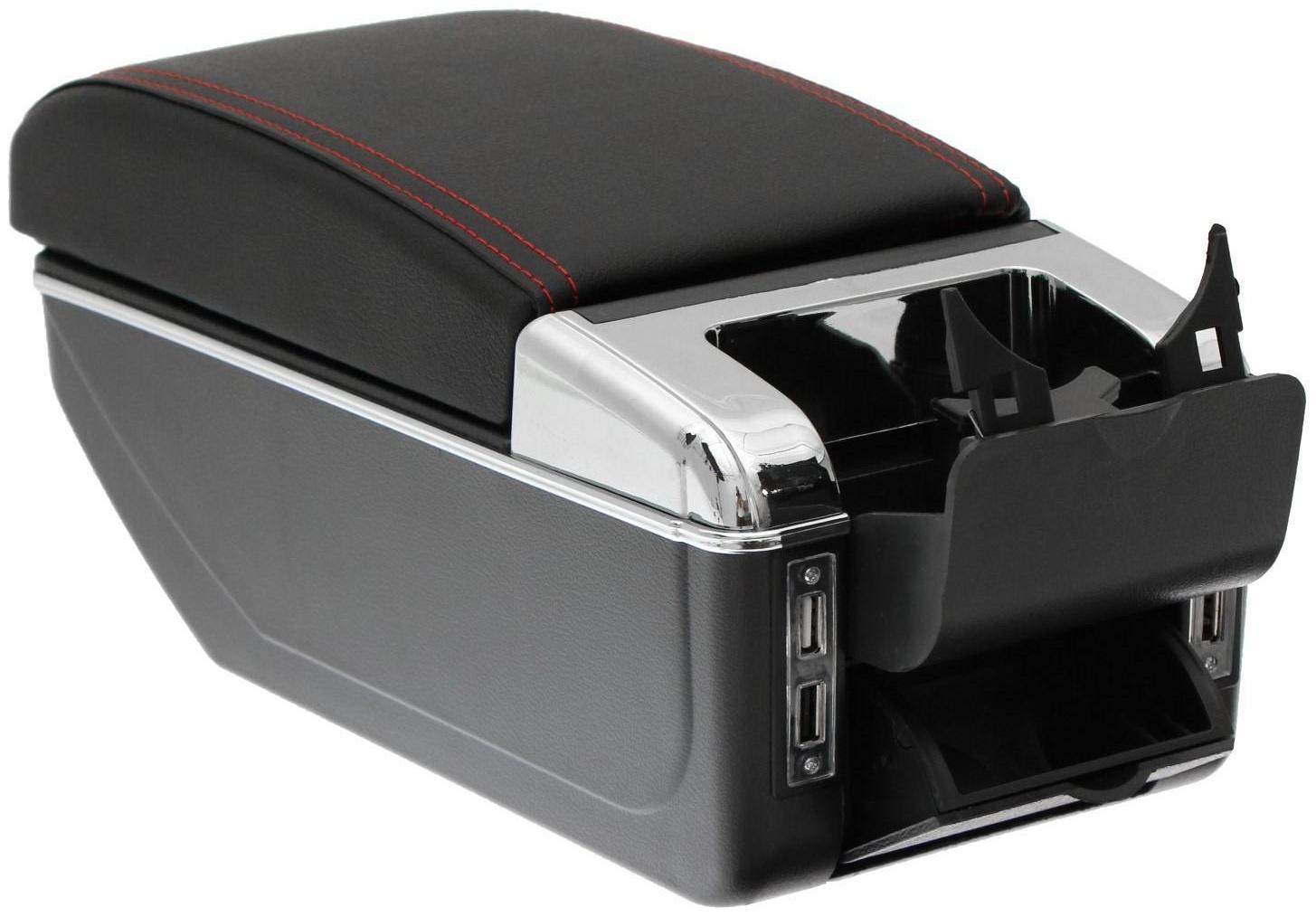 Подлокотник универсальный, 7 USB, провод USB 1 м, кожа PU, черный