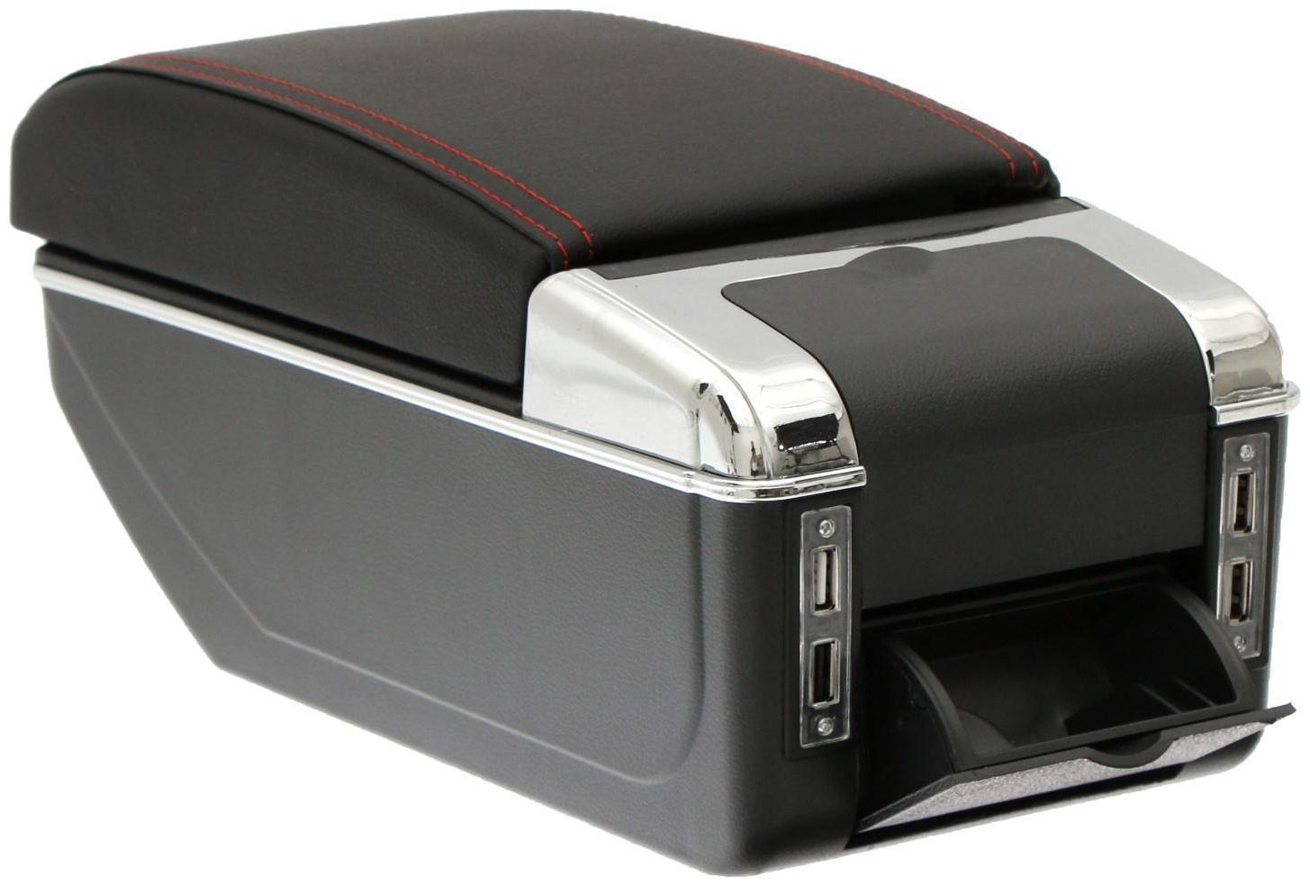 Подлокотник универсальный, 7 USB, провод USB 1 м, кожа PU, черный