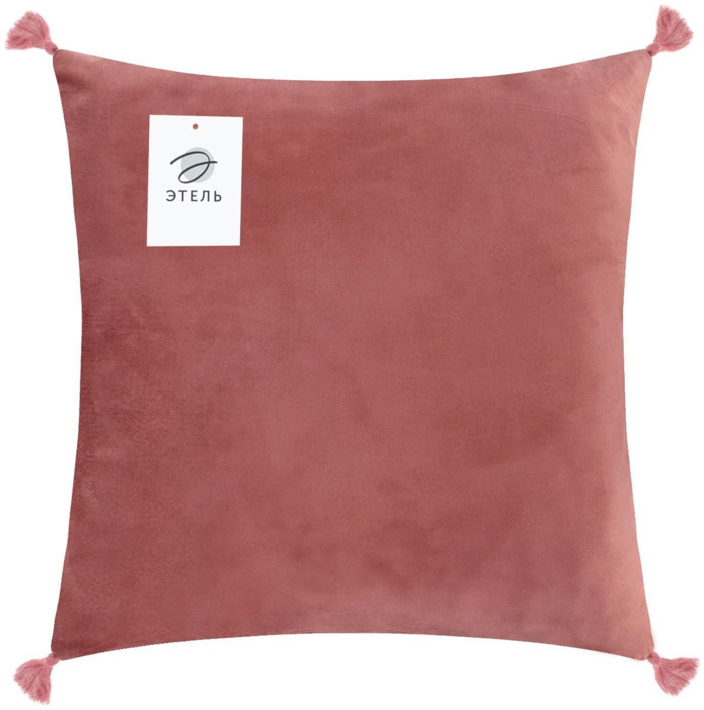 Чехол на подушку с кисточками Этель цвет пыльная роза, 45х45 см, 100% п/э, велюр