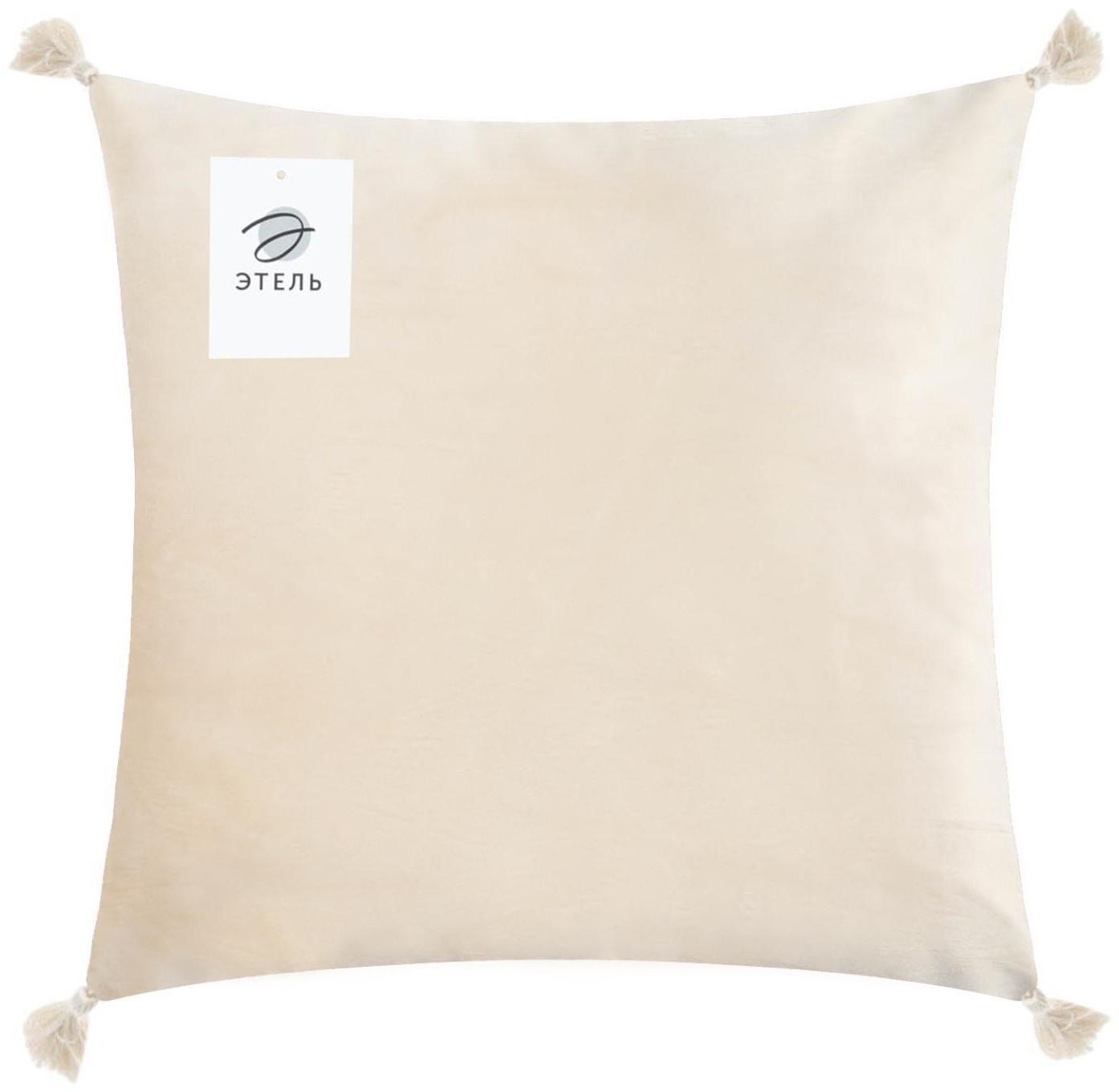 Чехол на подушку с кисточками Этель цвет молочный, 45х45 см, 100% п/э, велюр
