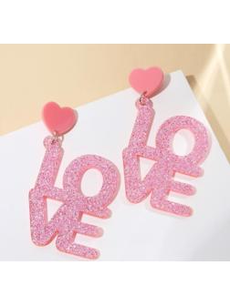 Серьги акрил LOVE, блёстки, цвет коралловый