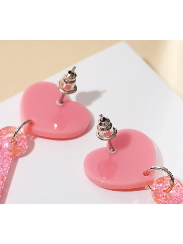 Серьги акрил LOVE, блёстки, цвет коралловый