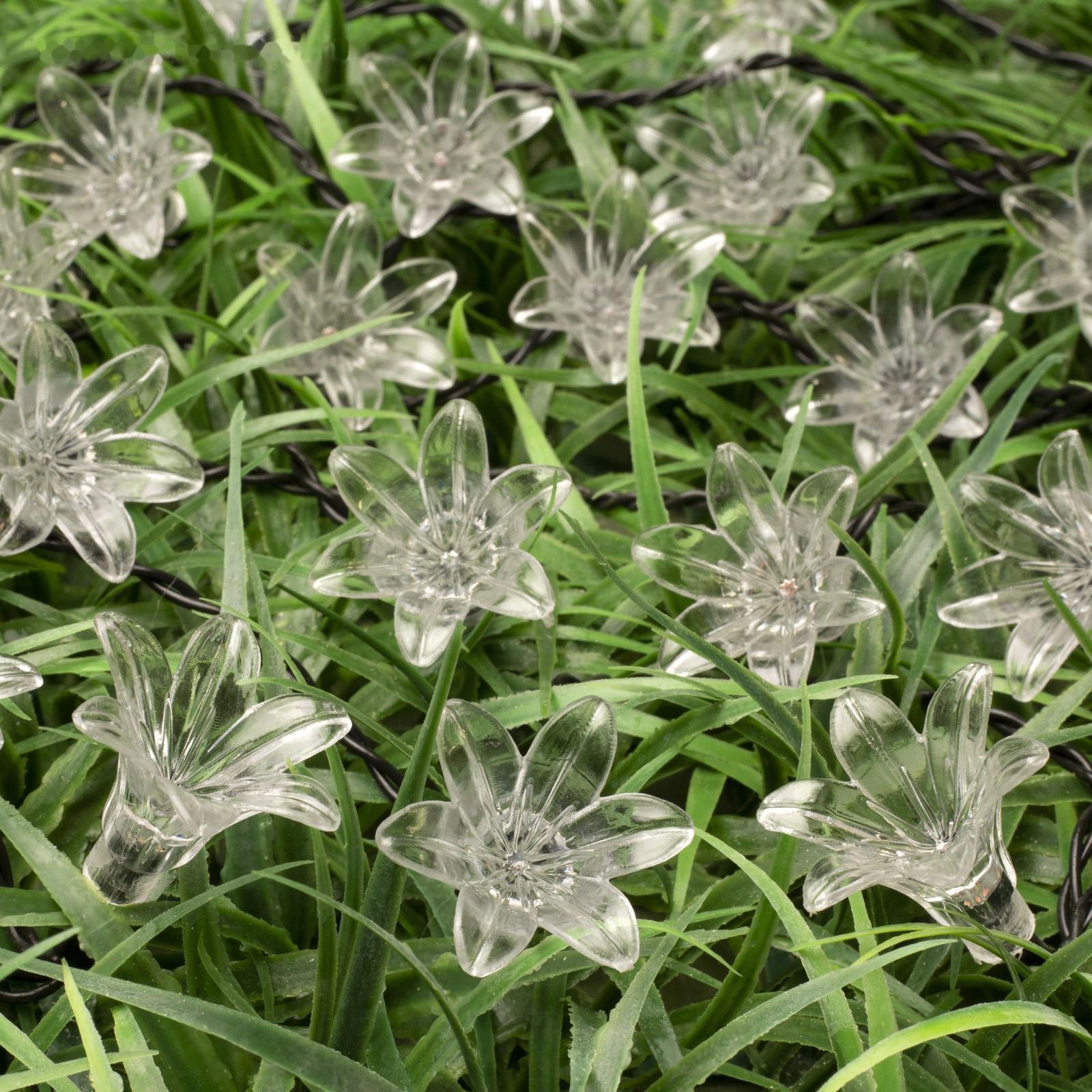 Гирлянда «Нить» 4.5 м с насадками «Цветы», IP44, тёмная нить, 30 LED, свечение мульти, 2 режима, солнечная батарея