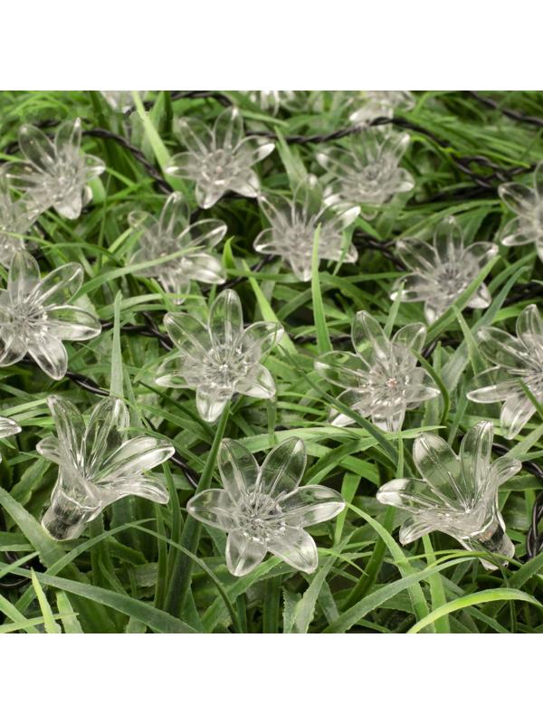 Гирлянда «Нить» 4.5 м с насадками «Цветы», IP44, тёмная нить, 30 LED, свечение мульти, 2 режима, солнечная батарея