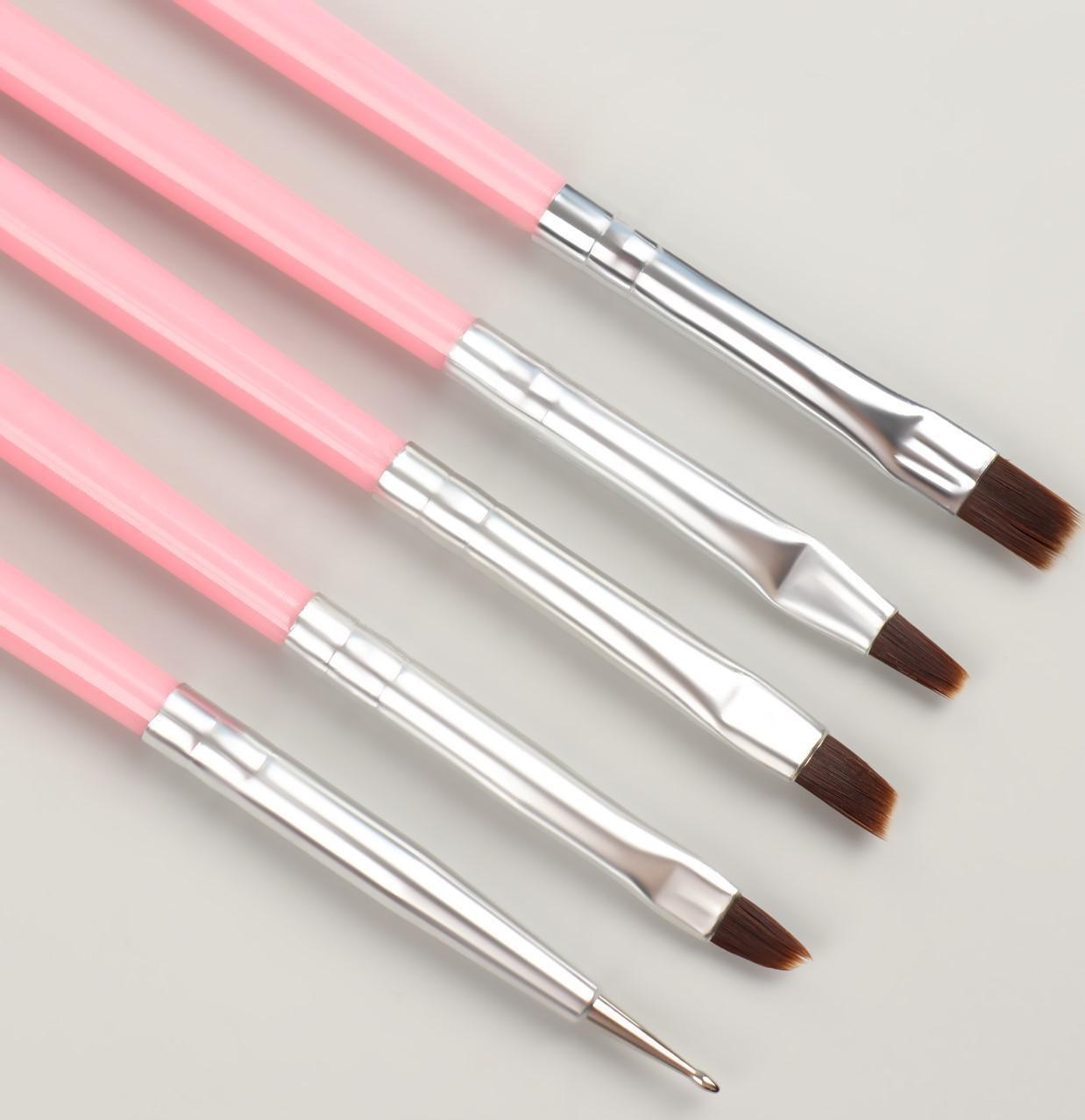 Набор кистей для наращивания и дизайна ногтей, 15 шт, 19 см, цвет розовый