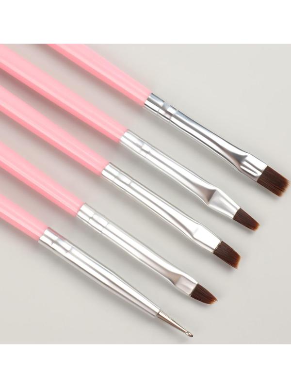 Набор кистей для наращивания и дизайна ногтей, 15 шт, 19 см, цвет розовый