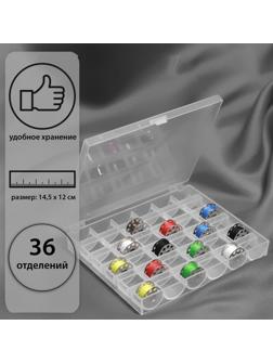 Органайзер для ниток, на 36 шпулек, 14,5 × 12 × 2,5 см, цвет прозрачный