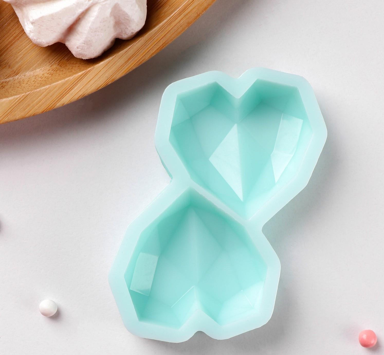 Силиконовая форма «Сердце - геометрическое», 4×4 см, толщина 15 мм, цвет бирюзовый