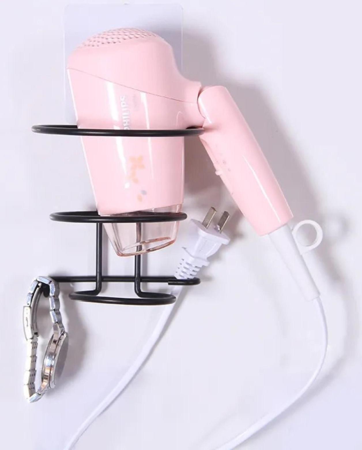 Держатель для фена Доляна,11×11×15 см, с держателем для провода и вилки, цвет чёрный