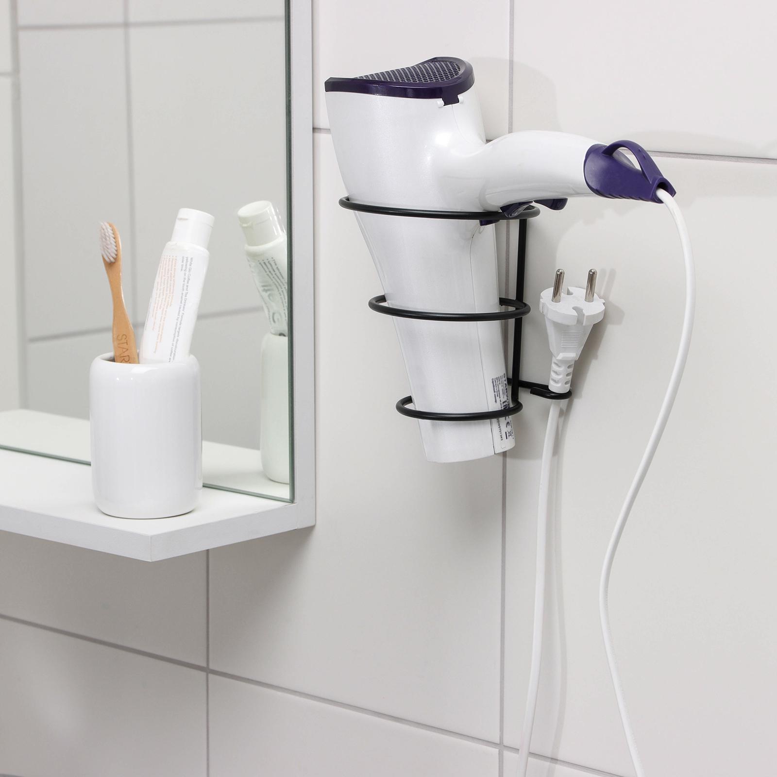 Держатель для фена Доляна,11×11×15 см, с держателем для провода и вилки, цвет чёрный