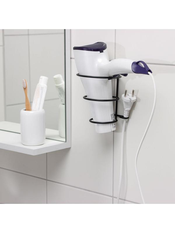 Держатель для фена Доляна,11×11×15 см, с держателем для провода и вилки, цвет чёрный