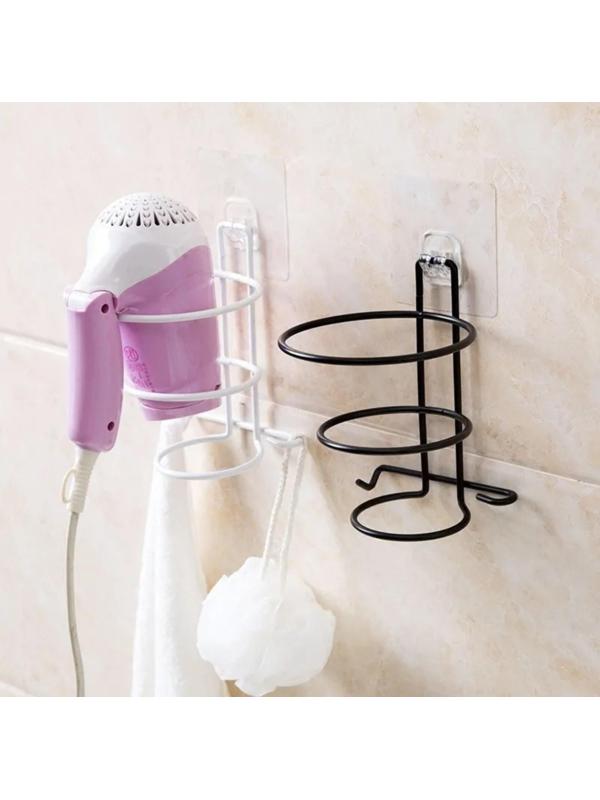 Держатель для фена Доляна,11×11×15 см, с держателем для провода и вилки, цвет чёрный