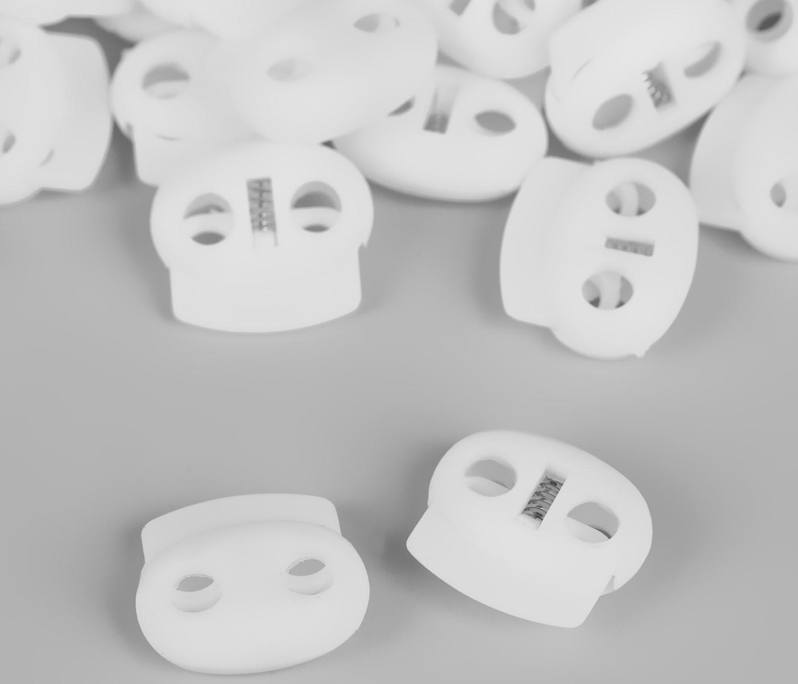 Набор двойных фиксаторов для шнура, d = 4 мм, 2 × 1,8 см, 50 шт, цвет белый