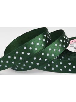 Лента атласная «Горох», 15 мм × 23 ± 1 м, цвет тёмно-зелёный №049