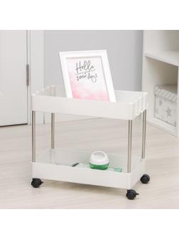 Этажерка 2-х ярусная на колёсах, 40×22×36,5 см, цвет белый