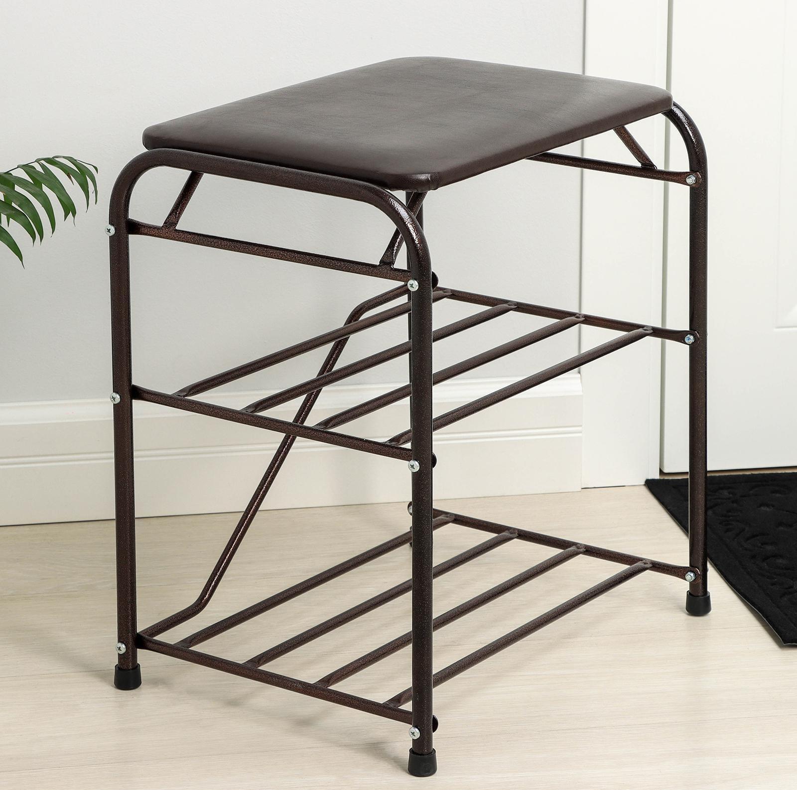 Подставка для обуви, 3 полки, 45 см, с сиденьем, цвет медный антик