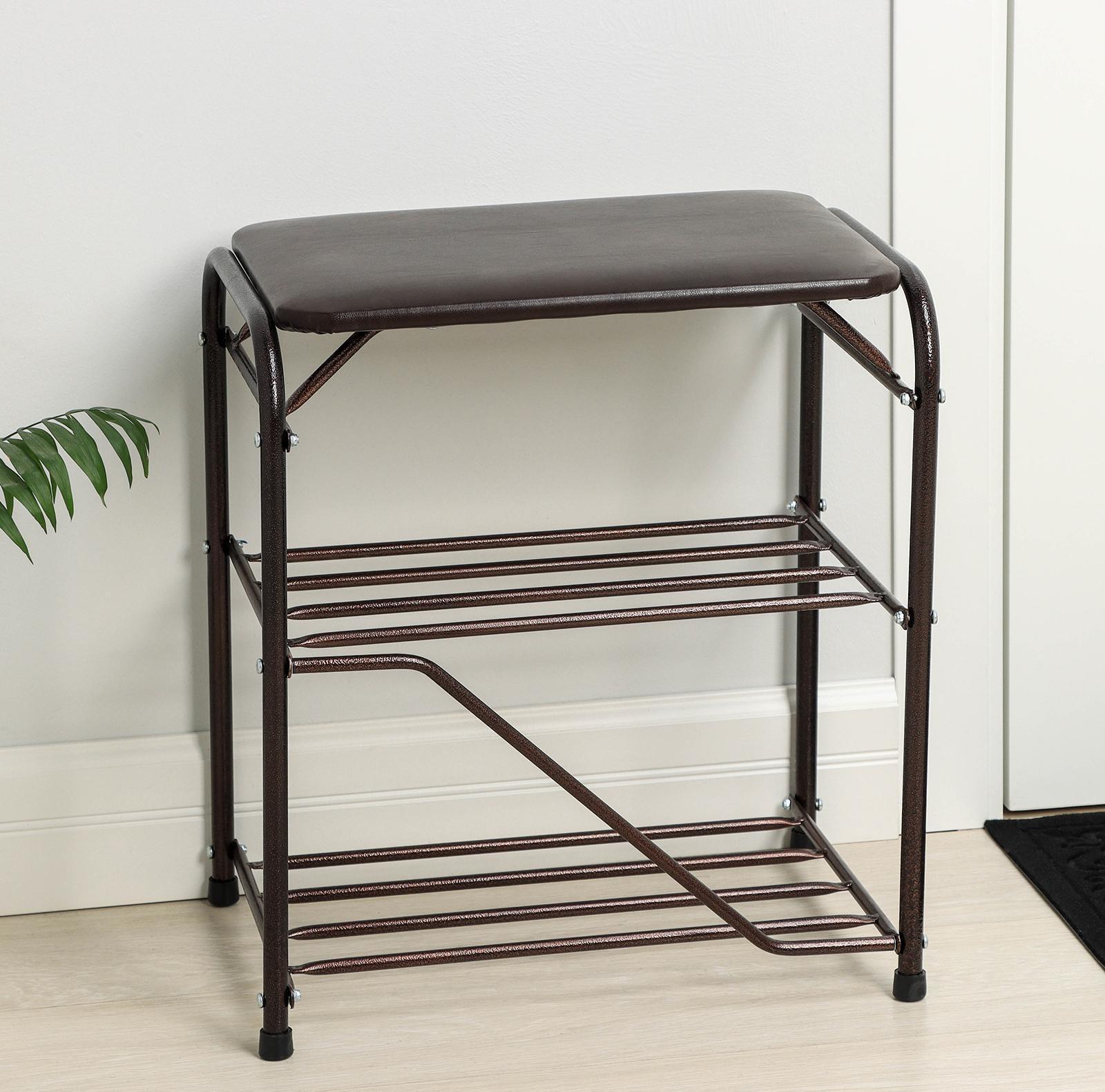 Подставка для обуви, 3 полки, 45 см, с сиденьем, цвет медный антик