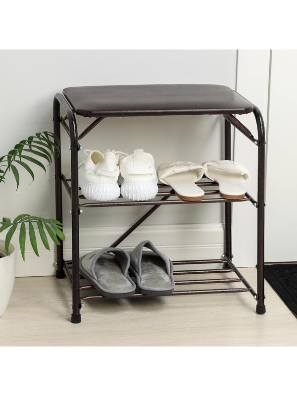Подставка для обуви, 3 полки, 45 см, с сиденьем, цвет медный антик