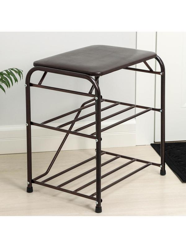 Подставка для обуви, 3 полки, 45 см, с сиденьем, цвет медный антик