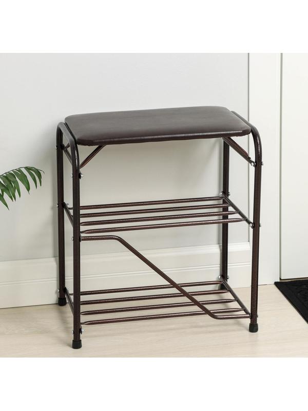 Подставка для обуви, 3 полки, 45 см, с сиденьем, цвет медный антик