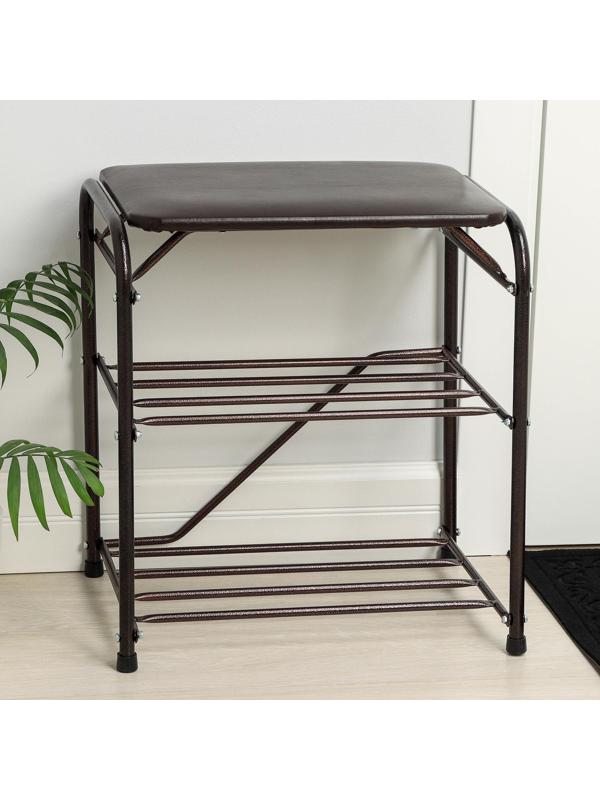 Подставка для обуви, 3 полки, 45 см, с сиденьем, цвет медный антик