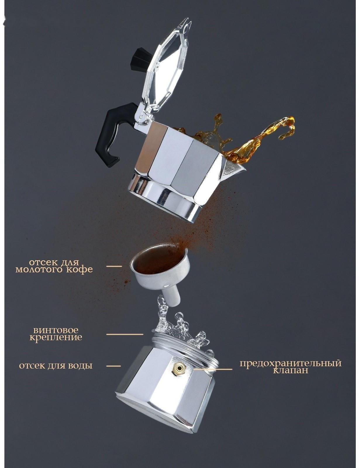 Кофеварка гейзерная Доляна Alum, на 1 чашку, 50 мл