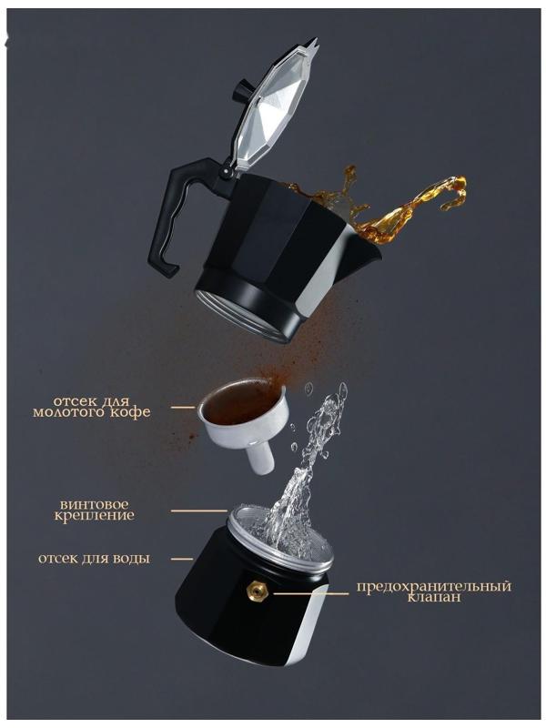 Кофеварка гейзерная Доляна Alum black, на 1 чашку, 50 мл