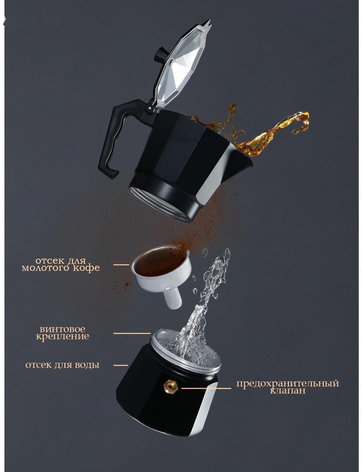 Кофеварка гейзерная Доляна Alum black, на 6 чашек, 300 мл