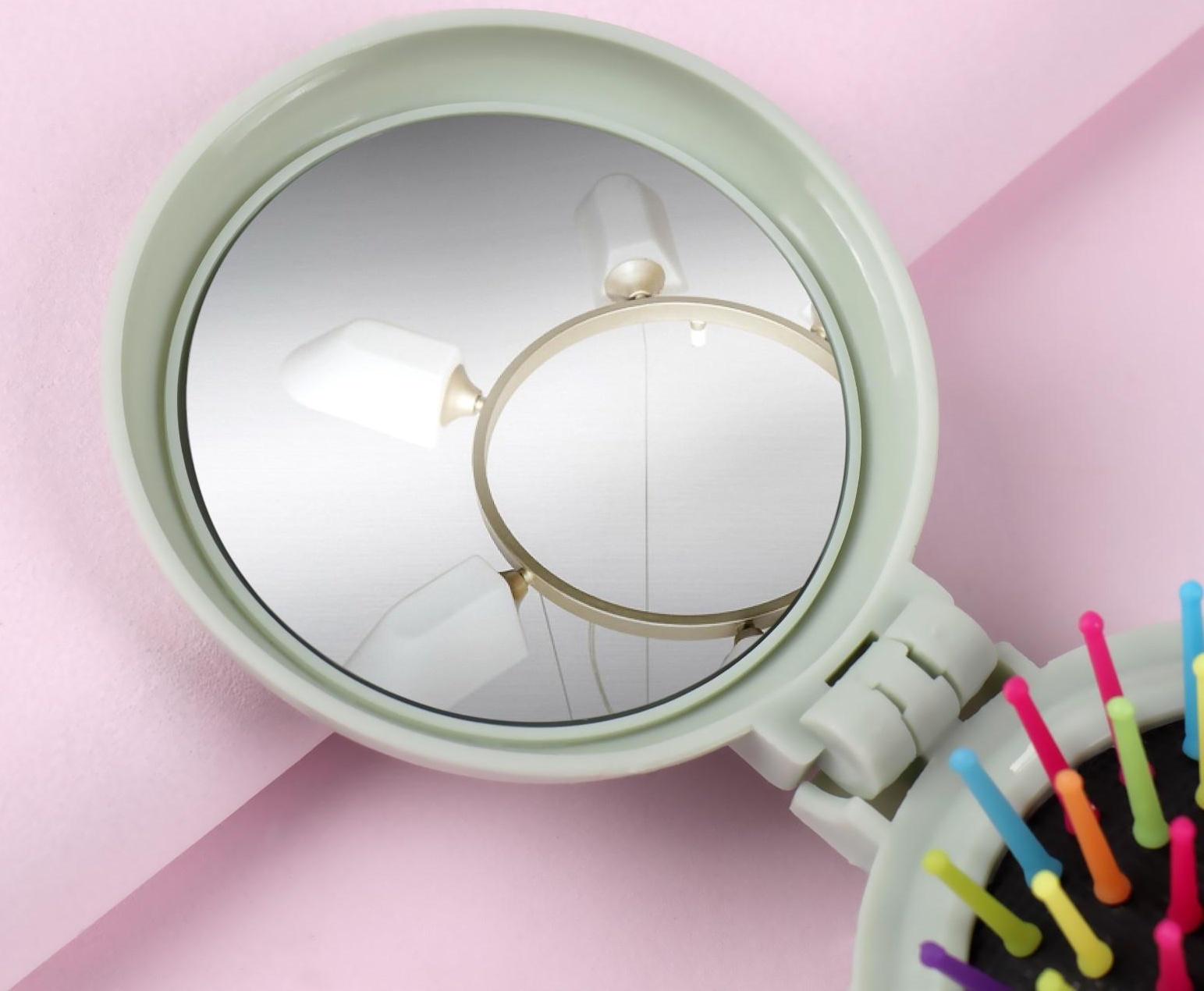 Расчёска массажная, складная, с зеркалом, d = 7,5 см, цвет МИКС