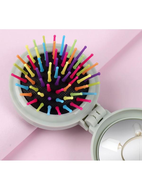 Расчёска массажная, складная, с зеркалом, d = 7,5 см, цвет МИКС