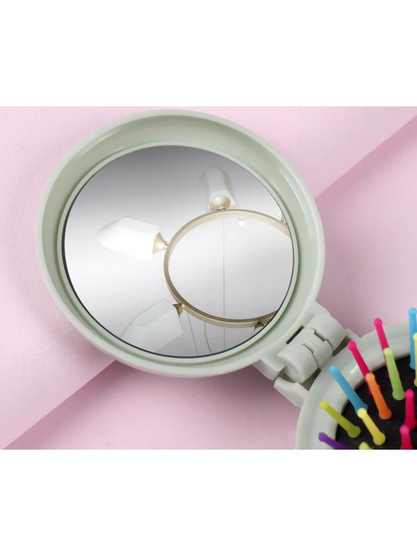 Расчёска массажная, складная, с зеркалом, d = 7,5 см, цвет МИКС