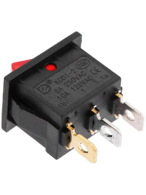 Переключатель красный с подсветкой, 12 В, 15 A, 3 контакта, размер Mini