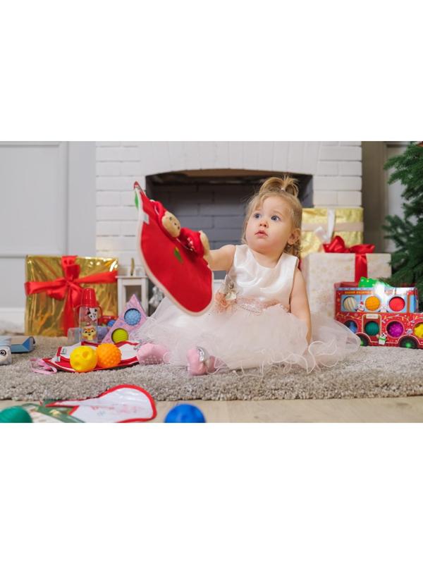 Подарочный Новогодний набор: носочки - погремушки и нагрудник «Подарочек», новогодняя подарочная упаковка, виды МИКС