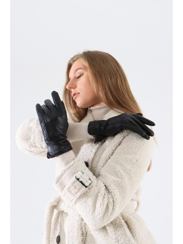 Перчатки женские, размер 8.5, подклад флис, цвет чёрный