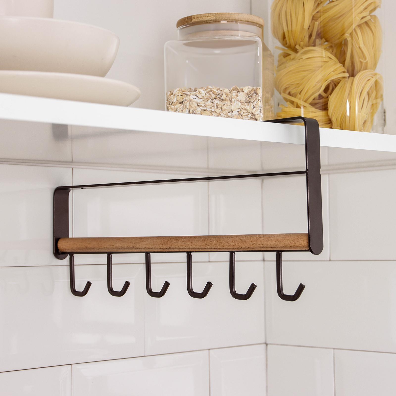 Держатель для кружек подвесной на 6 предметов Доляна, 32×15 см, цвет коричневый