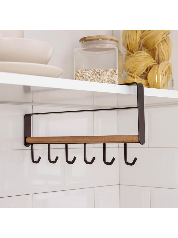 Держатель для кружек подвесной на 6 предметов Доляна, 32×15 см, цвет коричневый