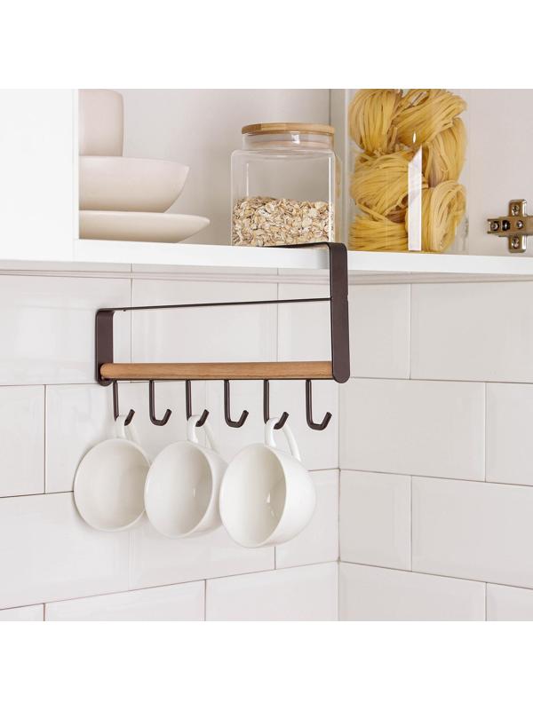 Держатель для кружек подвесной на 6 предметов Доляна, 32×15 см, цвет коричневый