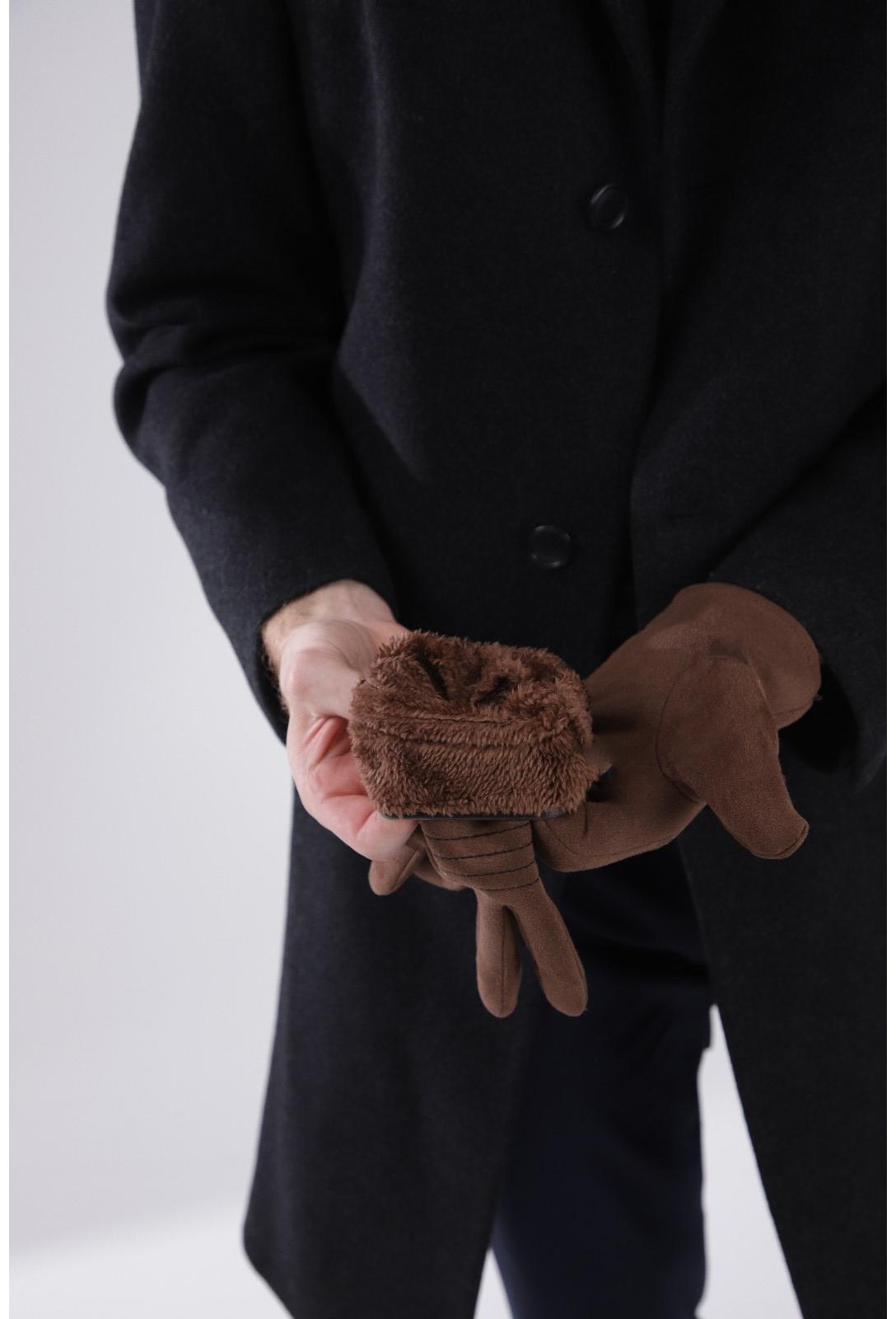 Перчатки мужские, безразмерные, утеплитель искусственный мех, цвет коричневый