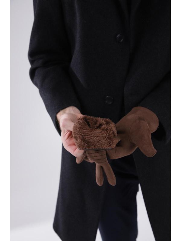 Перчатки мужские, безразмерные, утеплитель искусственный мех, цвет коричневый