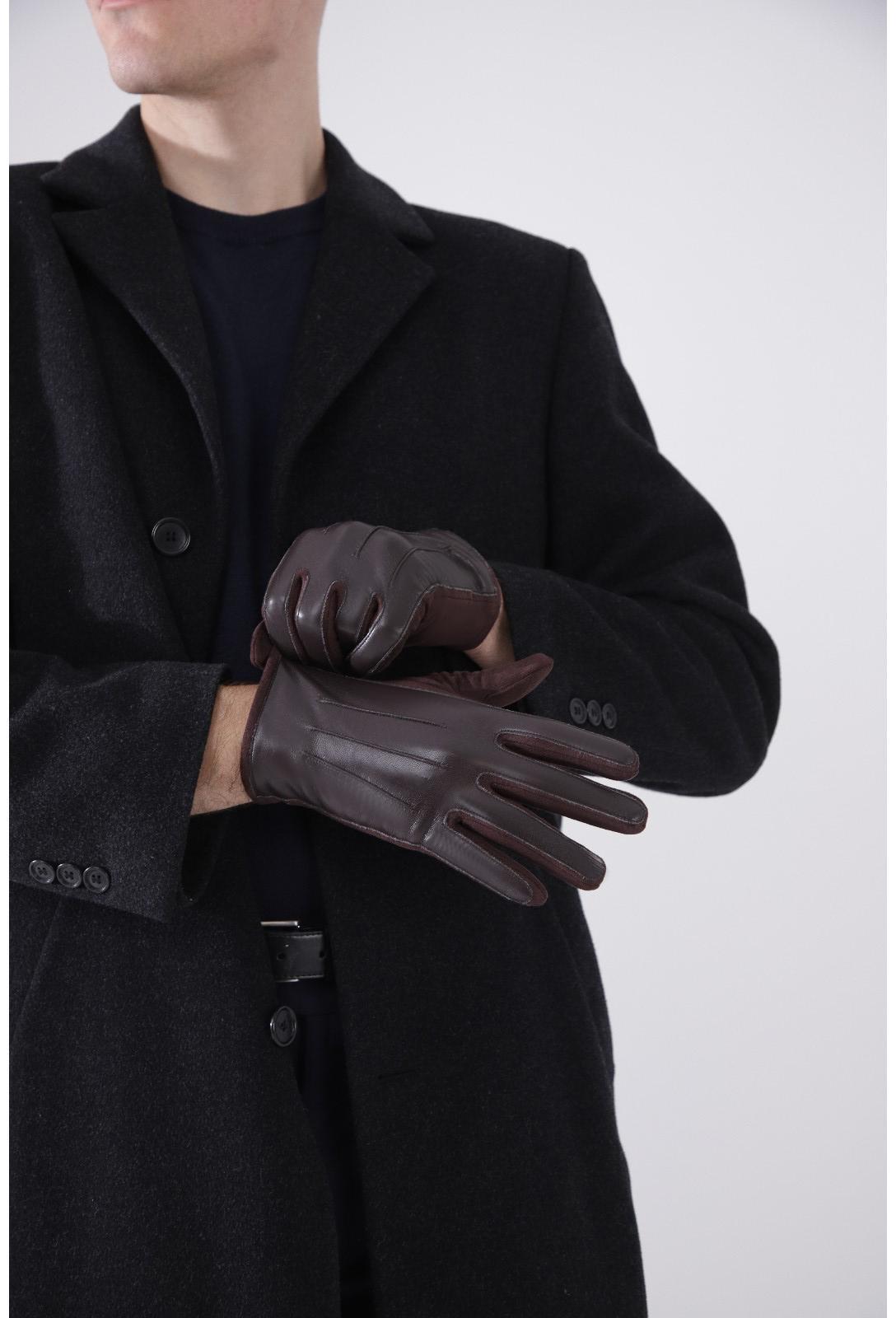 Перчатки мужские, безразмерные, без утеплителя, цвет коричневый