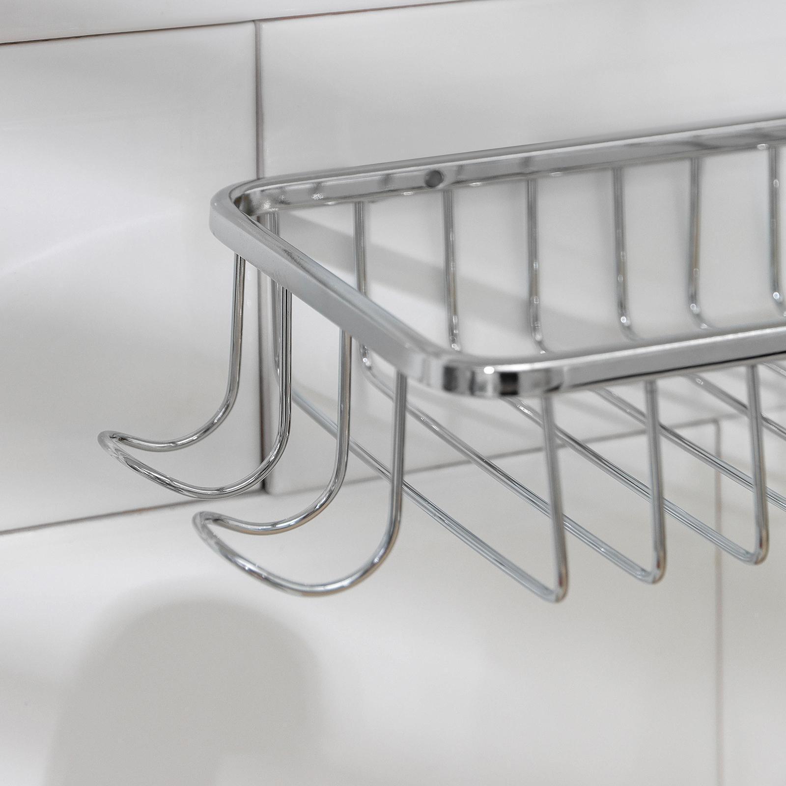 Подставка для губок и моющего средства навесная, 2 крючка, 26×11,5×4 см, нержавеющая сталь, цвет хром