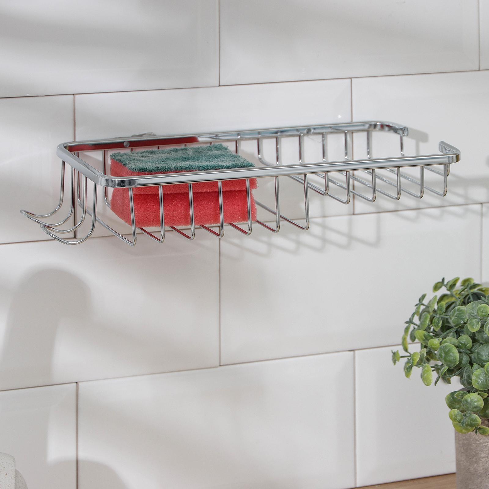 Подставка для губок и моющего средства навесная, 2 крючка, 26×11,5×4 см, нержавеющая сталь, цвет хром