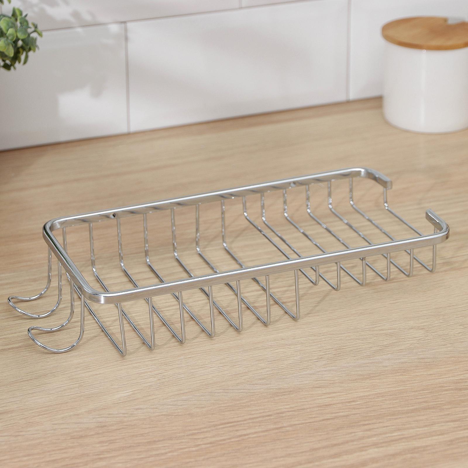 Подставка для губок и моющего средства навесная, 2 крючка, 26×11,5×4 см, нержавеющая сталь, цвет хром