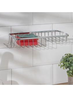 Подставка для губок и моющего средства навесная, 2 крючка, 26×11,5×4 см, нержавеющая сталь, цвет хром