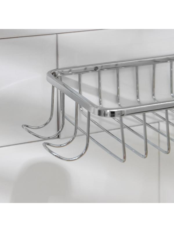Подставка для губок и моющего средства навесная, 2 крючка, 26×11,5×4 см, нержавеющая сталь, цвет хром