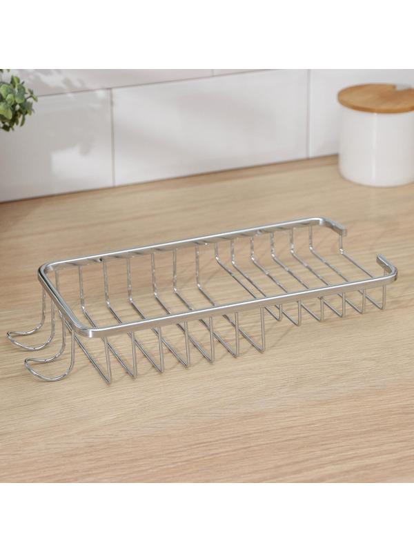 Подставка для губок и моющего средства навесная, 2 крючка, 26×11,5×4 см, нержавеющая сталь, цвет хром