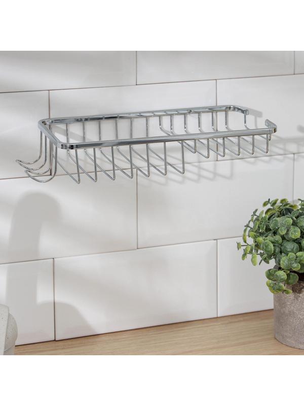 Подставка для губок и моющего средства навесная, 2 крючка, 26×11,5×4 см, нержавеющая сталь, цвет хром