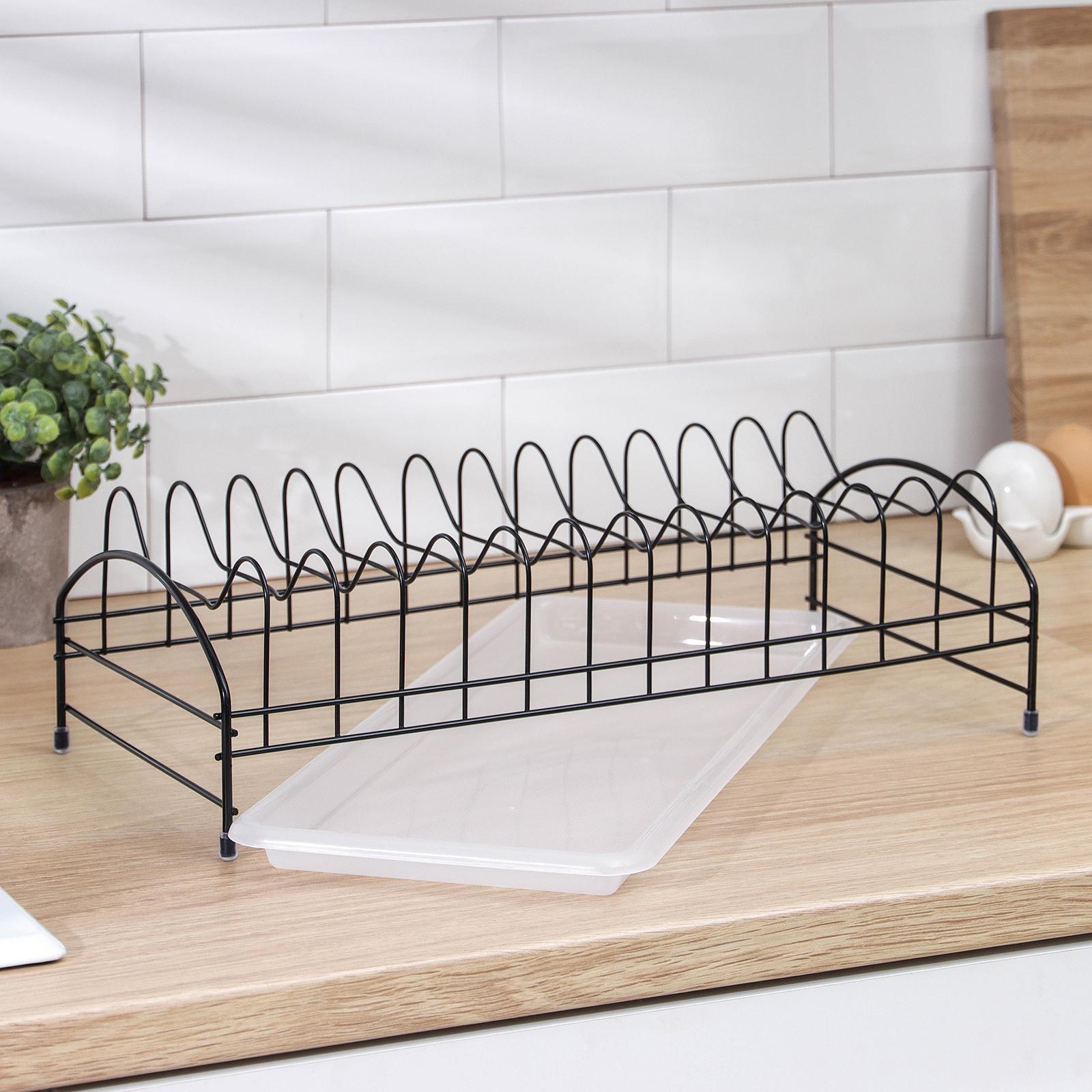 Сушилка для тарелок с поддоном Доляна, на 12 предметов, цвет чёрный, поддон МИКС